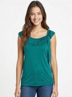 Elle Scoop Neck Teal Green Ruffle Tank with Side Bow